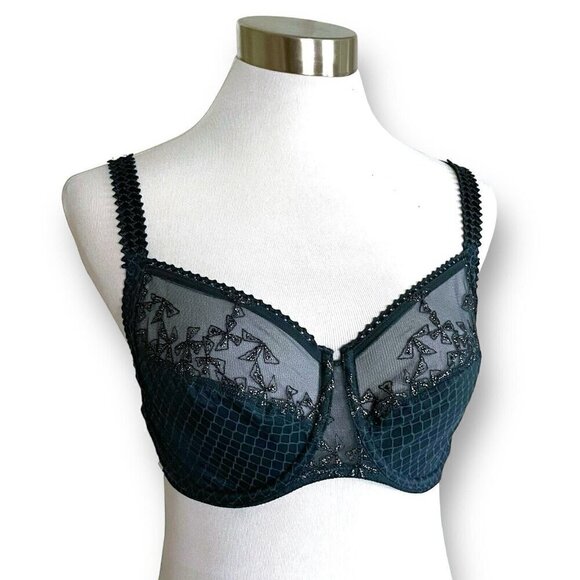 Chantelle 40B Bra Peacock Dark Teal Full Cup Underwire C13A10 Embroidered Tulle - Picture 1 of 7